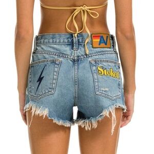 Aviator Nation Mid Rise Boyfriend Cutoff Jean Shorts Vintage Stoked Bolt sz26